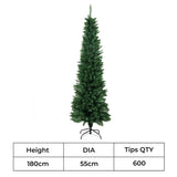 Santaco 1.8M 600Tips Pencil Christmas Tree - Front View