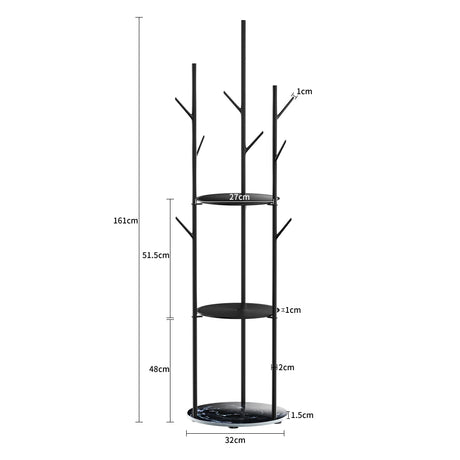 Levede Coat Rack Clothes Stand 8 Hook Organizer Black-2018816848522514434