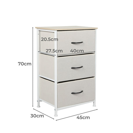 Levede Chest of 3 Drawers Bedside Table Beige-2006733263275692034