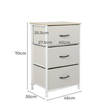 Levede Chest of 3 Drawers Bedside Table Beige - Front View