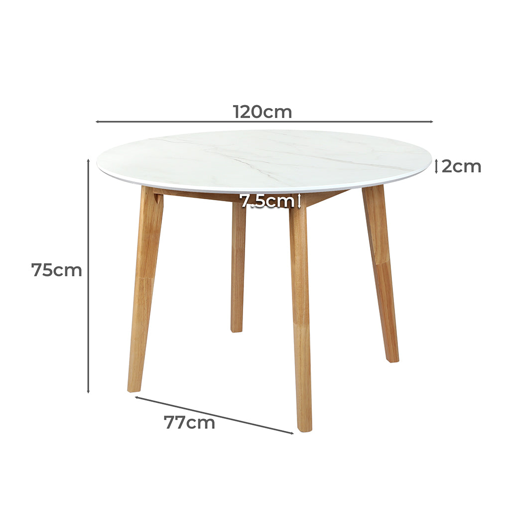 Levede Dining Table Round Rubberwood Base 120cm White 120 CM-1954802999247376386