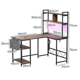 Levede L Shaped Gaming Desk with LED Lights Brown-2006732839361581058