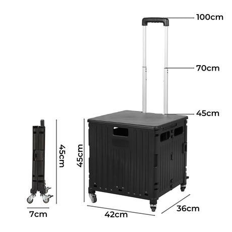 Folding Shopping Trolley Cart Portable Black-1954802609630089218