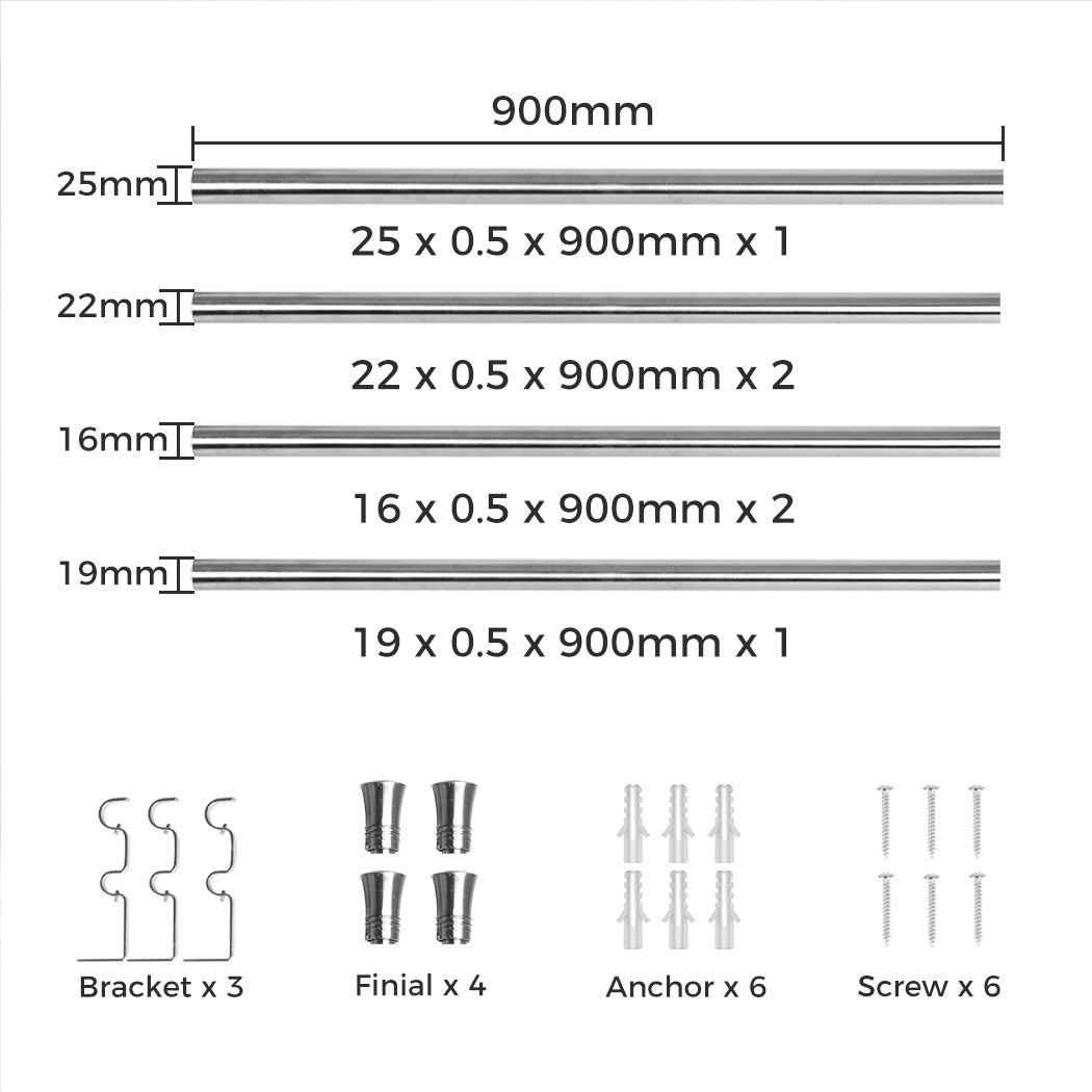 Marlow Silver Double Curtain Rod Steel Pole Pommel Set Extendable Adjustable-2018816758948958210