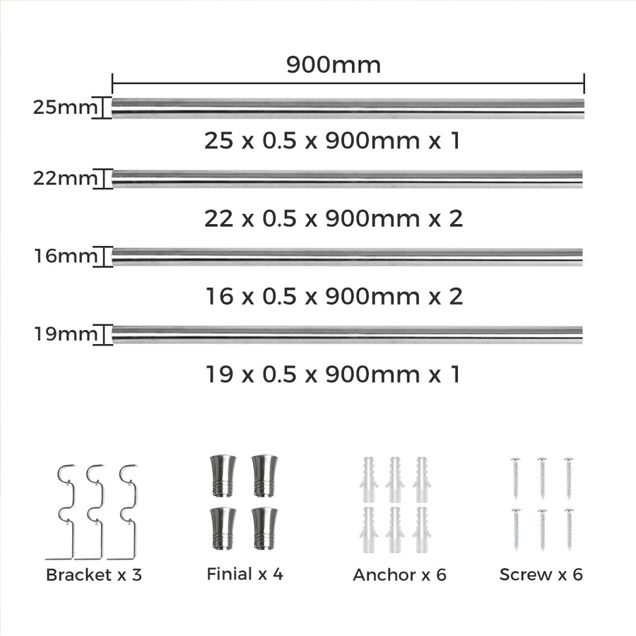 Marlow Silver Double Curtain Rod Steel Pole Pommel Set Extendable Adjustable-2018816758948958210