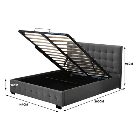 Levede Gas Lift Bed Frame Fabric Base Double Dark Grey-2006733222381228034