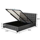 Levede Gas Lift Bed Frame Fabric Base Double Dark Grey - Front View