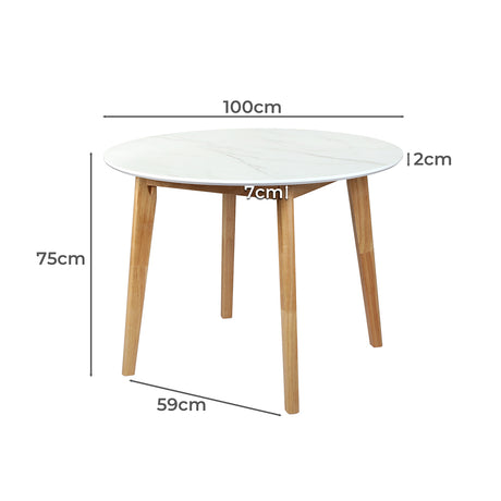 Levede Dining Table Round Rubberwood Base 100cm White 100 CM-2018816940793008130
