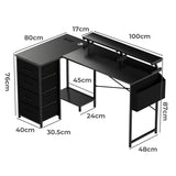 Levede L Shaped Gaming Desk with Storage Drawers Black - Front View
