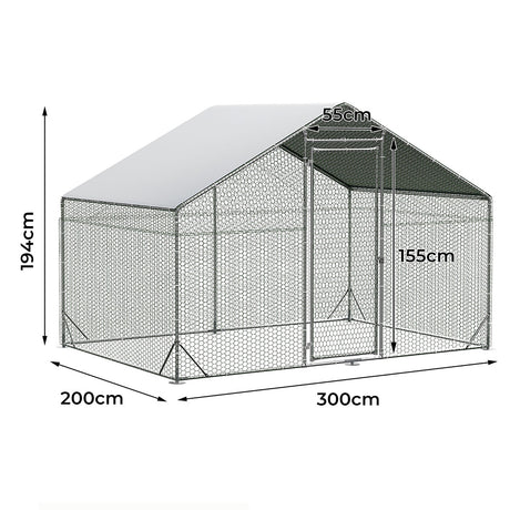 Pawz 200x300x194cm Large Metal Walk-in Chicken Coop Cage-2006732695874441218