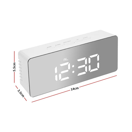Alarm Clock Digital Led Mirror Desk Silver-2018816653667733506
