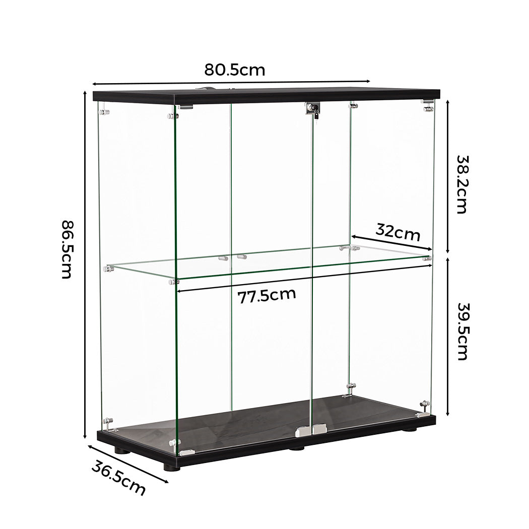 Stacked Glass Display Cabinet Lockable Collections Storage 2 Tier Shelf 2 Door-2018816913244819458