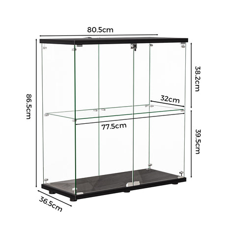 Stacked Glass Display Cabinet Lockable Collections Storage 2 Tier Shelf 2 Door-2018816913244819458