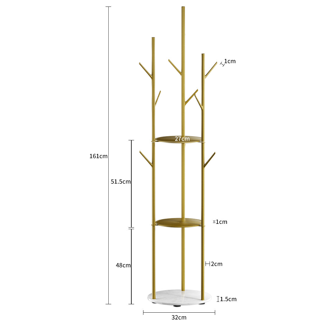 Levede Coat Rack Clothes Stand 8 Hook Organizer Gold-2018816841975205890