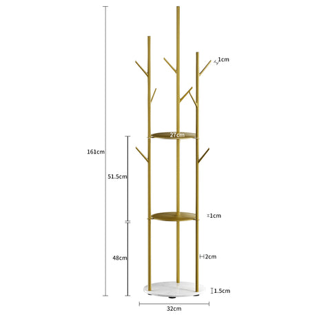 Levede Coat Rack Clothes Stand 8 Hook Organizer Gold-2018816841975205890
