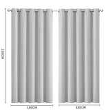2x Blockout Curtains Panels 3 Layers Grey - Front View