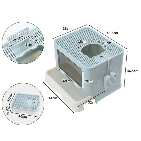 PaWz Foldable Cat Litter Box Tray Enclosed Blue-1954802552847601666