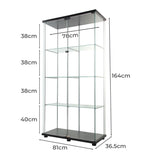164cm Glass Display Cabinet 2 Doors - Front View