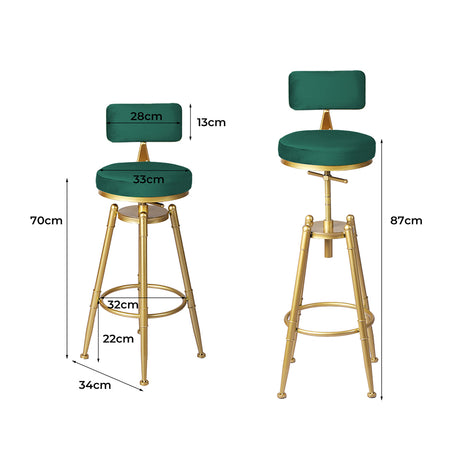 Levede 1x Bar Stools Velvet Kitchen Green-2018816867321384962