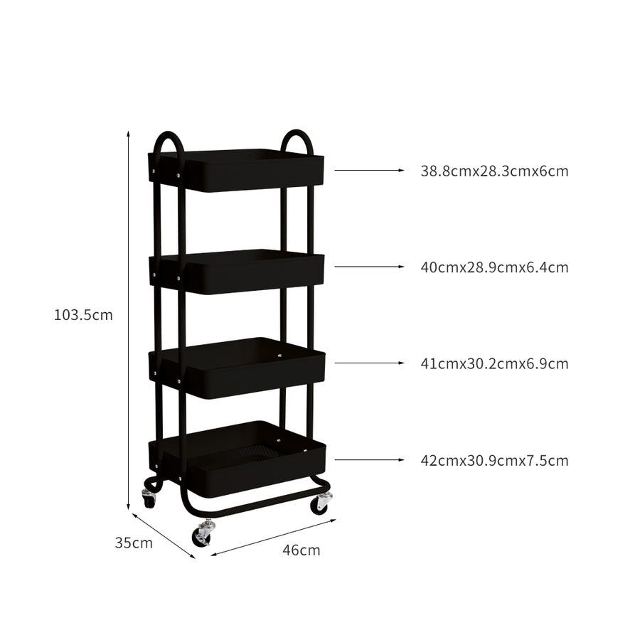 Levede 4 Tiers Kitchen Trolley Cart Black-2018816745485242370