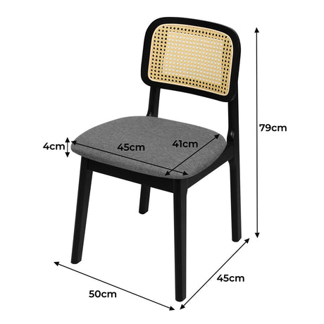 Levede 2x Dining Chair Wood Rattan Armless Black-1954802459050381314