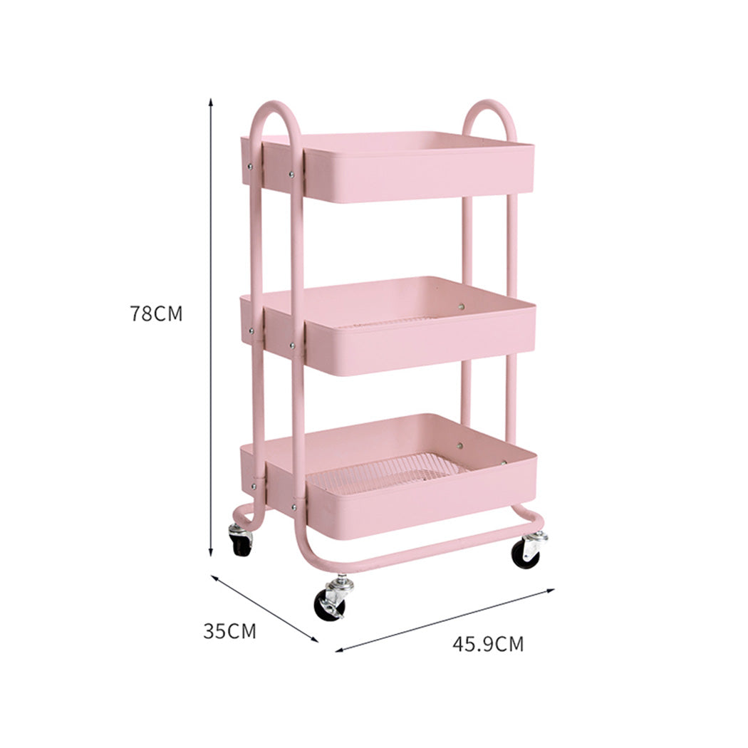 Levede 3 Tiers Kitchen Trolley Cart Pink-2018816727663644674