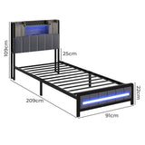 Levede Single Bed Frame with Storage Headboard RGB LED - Front View