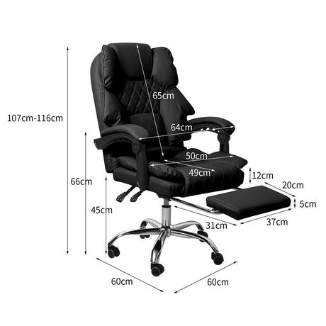 Levede Gaming Chair Office Computer Black Footrest-1954802890489073666