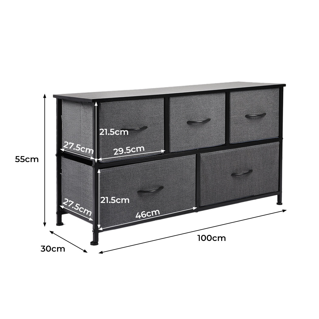 Levede Chest of 5 Drawers Storage Cabinet Dark Grey-2006733262080315394