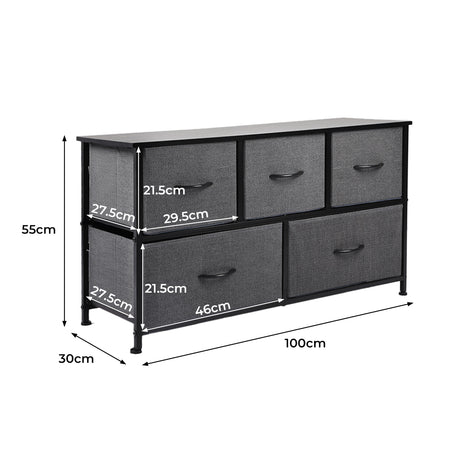 Levede Chest of 5 Drawers Storage Cabinet Dark Grey-2006733262080315394
