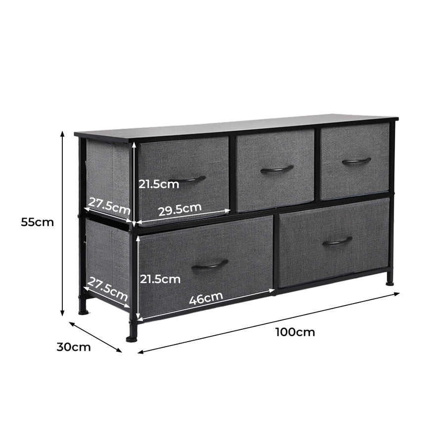 Levede Chest of 5 Drawers Storage Cabinet Dark Grey-2006733262080315394