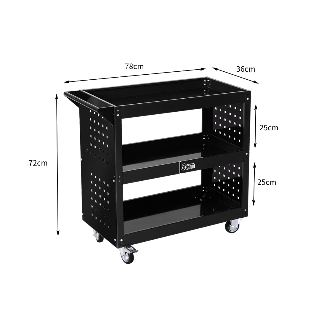Traderight Tool Trolley Cart 3Tier Toolbox Black-2018816865903710210