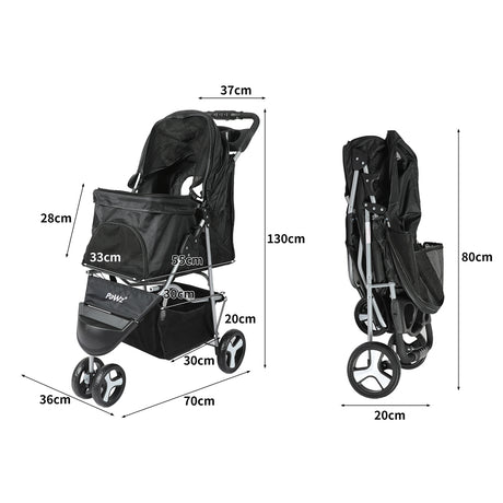 PaWz Large Pet Stroller Dog Cat Carrier Black-2006733030508597250
