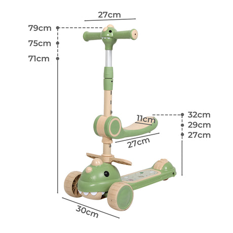 BoPeep Foldable Kids Scooter Flip-able Seat Green-1954802361826414594