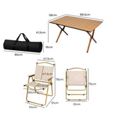 Levede Folding Camping Table Chair Set Oak - Front View