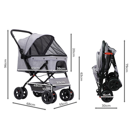 PaWz Pet Stroller Pram Dog Carrier Trailer Grey-1954802607285473282
