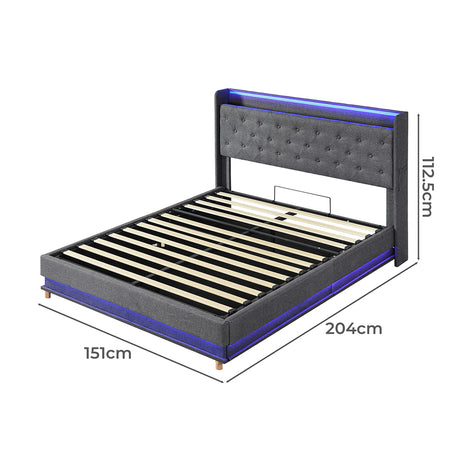 Levede Double Bed Frame Gas Lift LED Light-2006732862769991682
