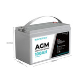 Safetex 12V 100Ah AGM Deep Cycle Lead - Front View