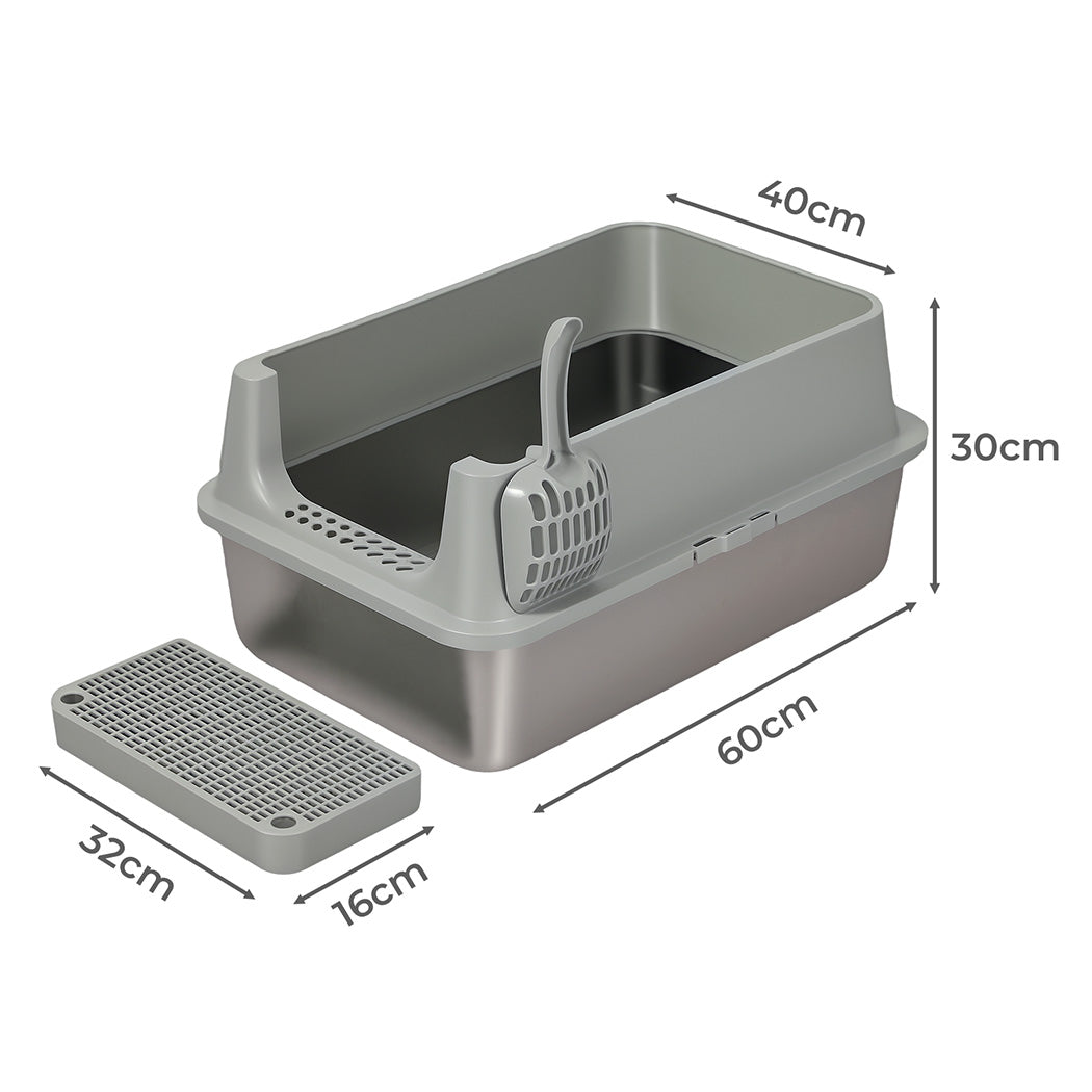 Pawz Stainless Steel Large Semi-Enclosed Cat Litter Box-2011971128762961922