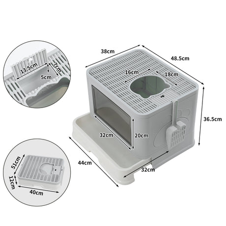 PaWz Foldable Cat Litter Box Tray Enclosed Grey-1954802553015373826