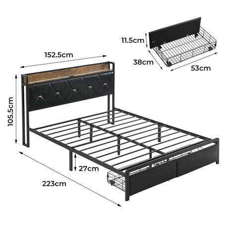Levede King Bed Frame Leather Headboard RGB 2 Drawers-2006732795694682114