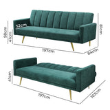 Levede Sofa Bed Convertible Velvet Lounge Recliner Couch Sleeper 3 Seater Green - Front View