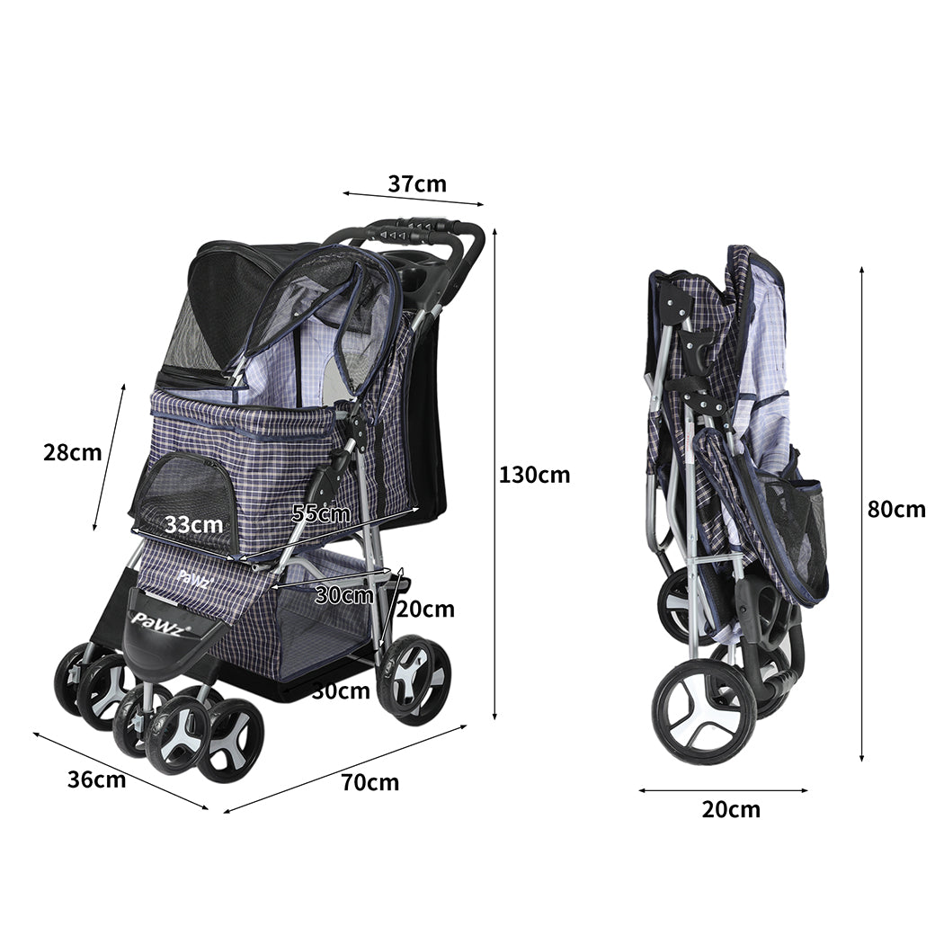PaWz Large Pet Stroller Dog Cat Carrier Plaid-2006733030680563714