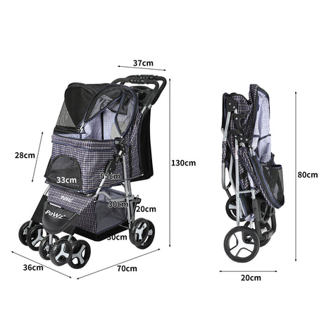 PaWz Large Pet Stroller Dog Cat Carrier Plaid-2006733030680563714