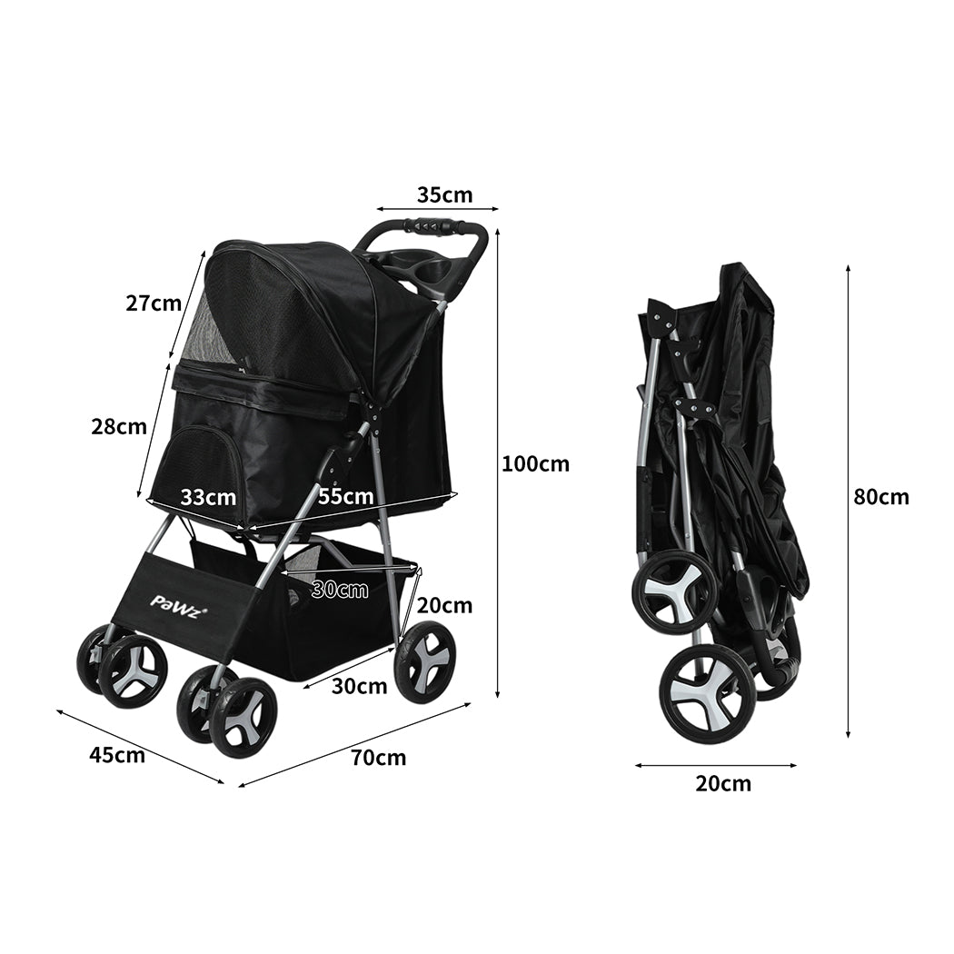 PaWz 4 Wheels Pet Stroller Dog Cat Cage Black-2006733030869307394