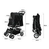 PaWz 4 Wheels Pet Stroller Dog Cat Cage Black - Front View