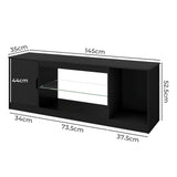 Levede TV Stand Storage with LED 140cm Black - Front View