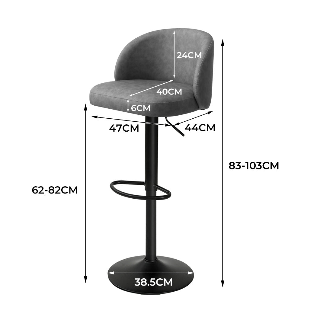 Levede 4x Bar Stool Swivel Gas Lift PU Leather Grey-2006732718938918914