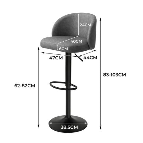 Levede 4x Bar Stool Swivel Gas Lift PU Leather Grey-2006732718938918914