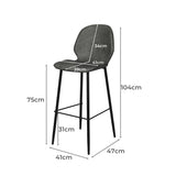 Levede 2x Bar Stool Barstools Counter Grey - Front View